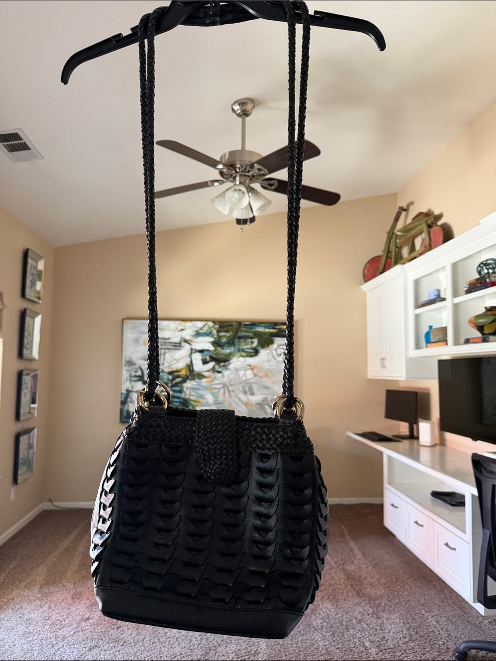 Black Woven Leather Shoulder Bag - Stylish Everyday look